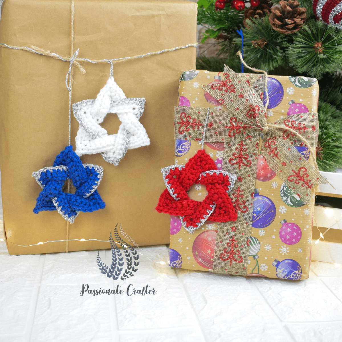 Crochet star ornament in different sizes