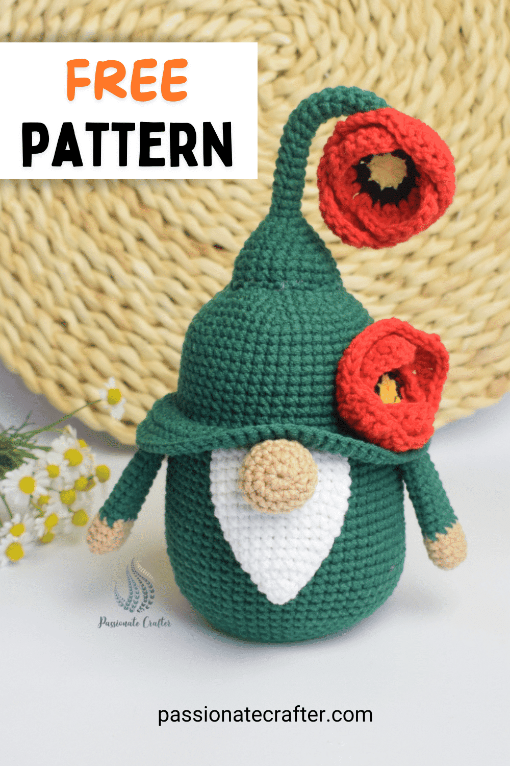 Free poppy flower gnome crochet pattern