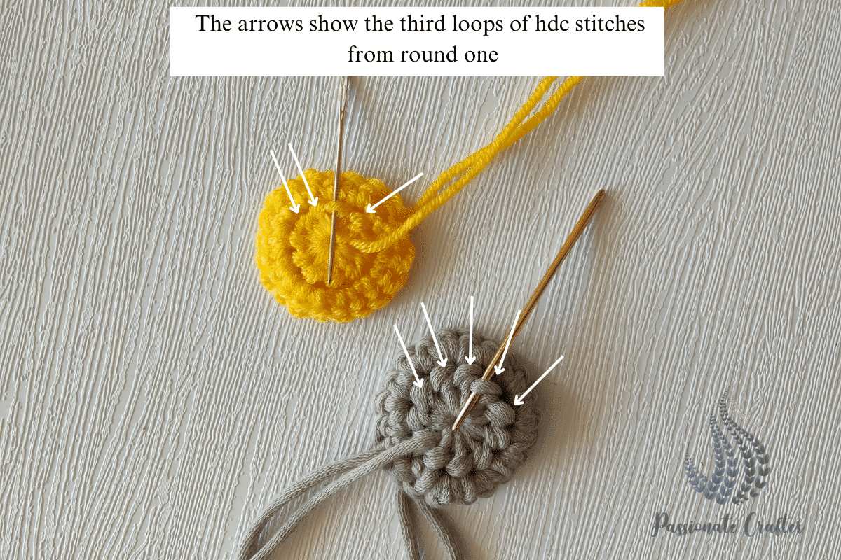 how to indicate the third loop of half double crochet stitch