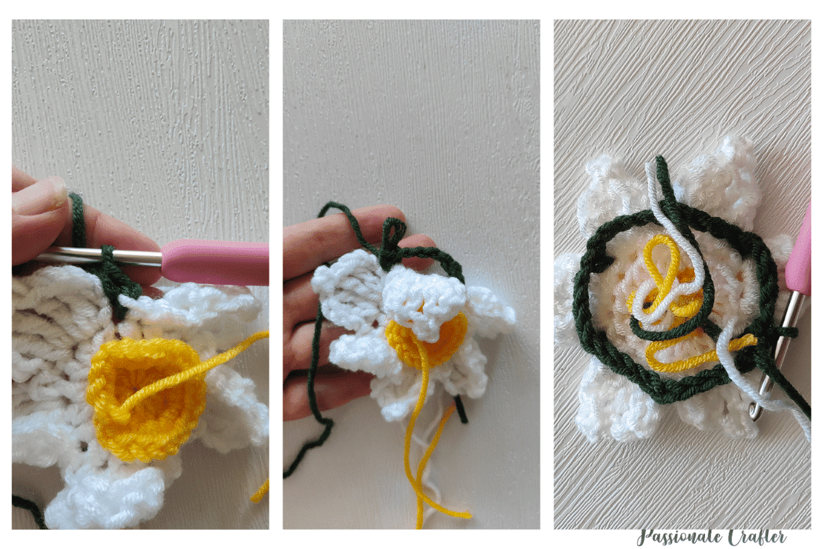 how to crochet chain spaces behind a crochet applique