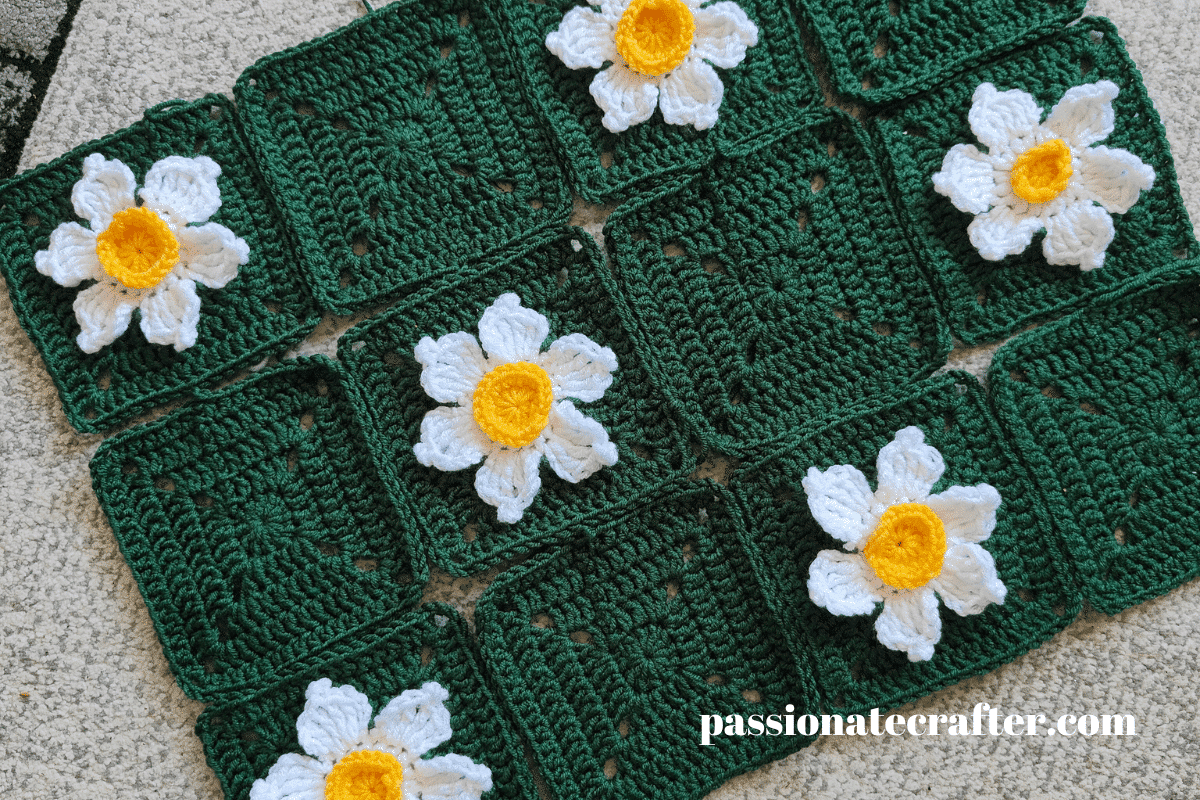 blanket idea using the daffodil square and a solid one
