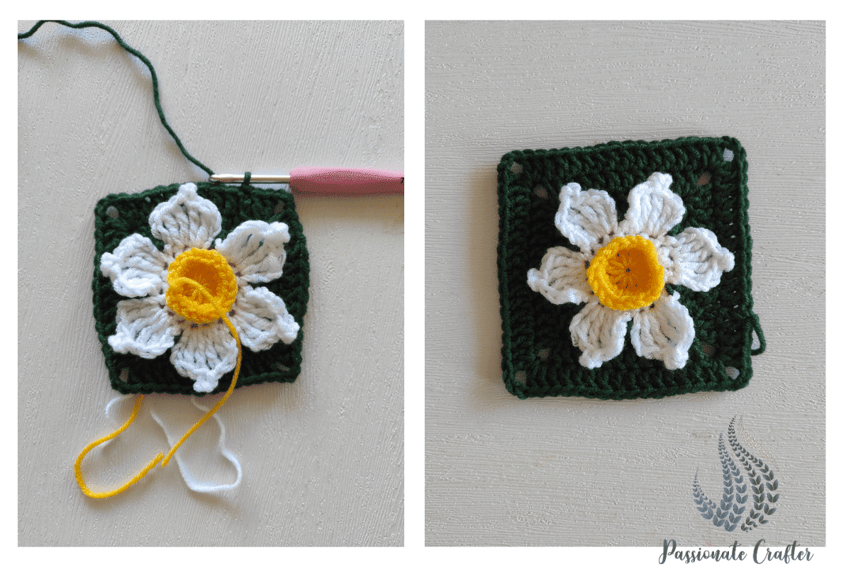 finished look of a crochet granny square