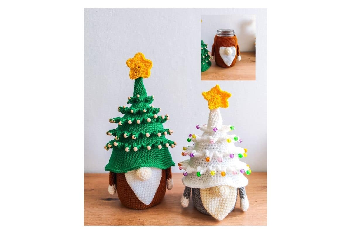 Crochet Christmas Gnome pattern with a jar inside it