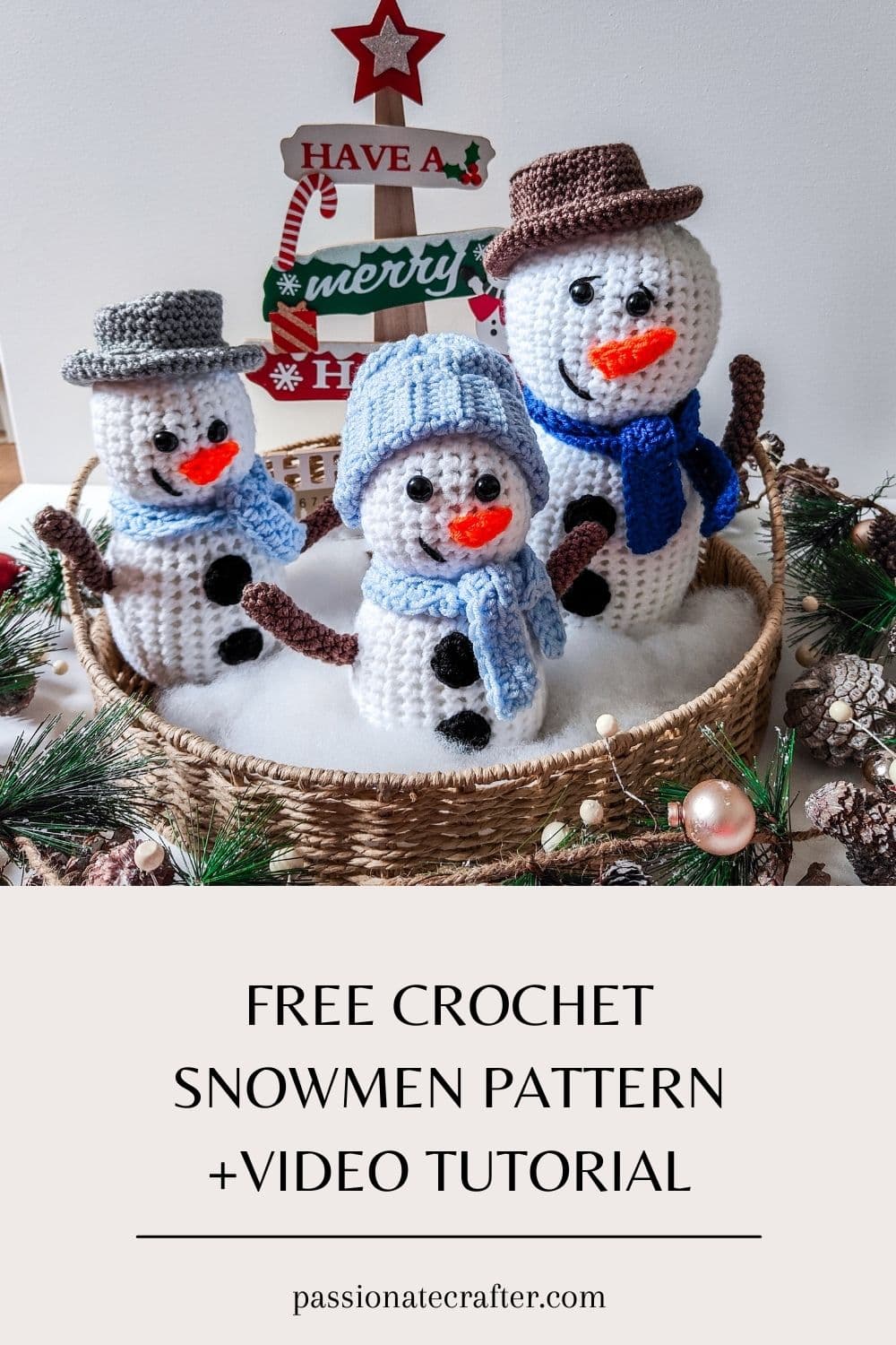 Crochet Snowmen for beginners, quick easy free pattern