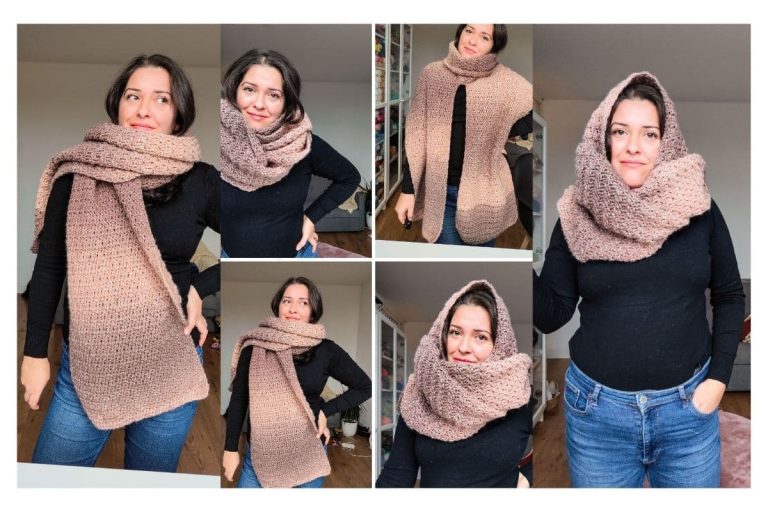 Crochet scarf free pattern 3 in 1 turtleneck hoodie scarf