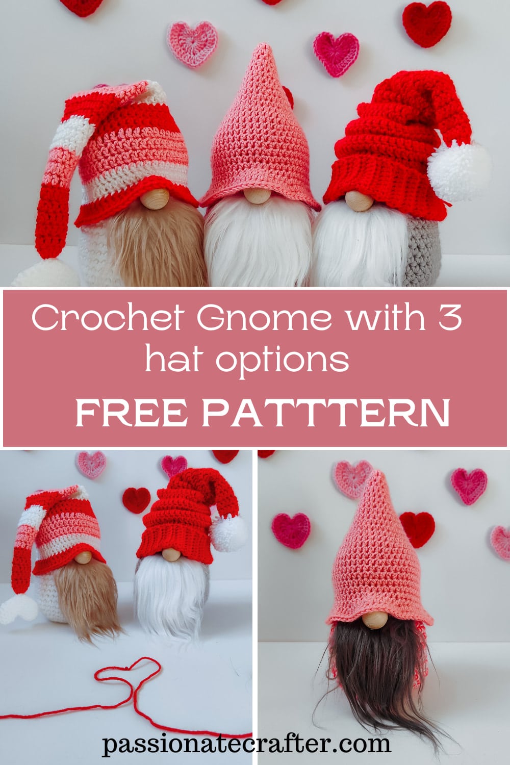 How to crochet a gnome with 3 different hqat options free pattern