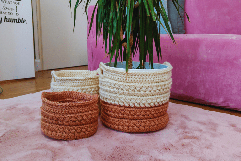 wheat stitch crochet nesting basket free pattern in 3 sizes