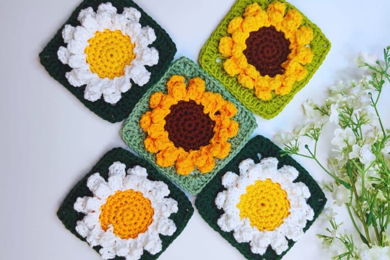 crochet daisy and sunflower granny square free pattern