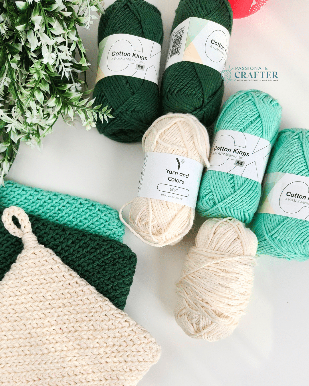 100% Cotton yarn for crochet poholders, brand yarn and colors epic and hobbii cotton 8/8